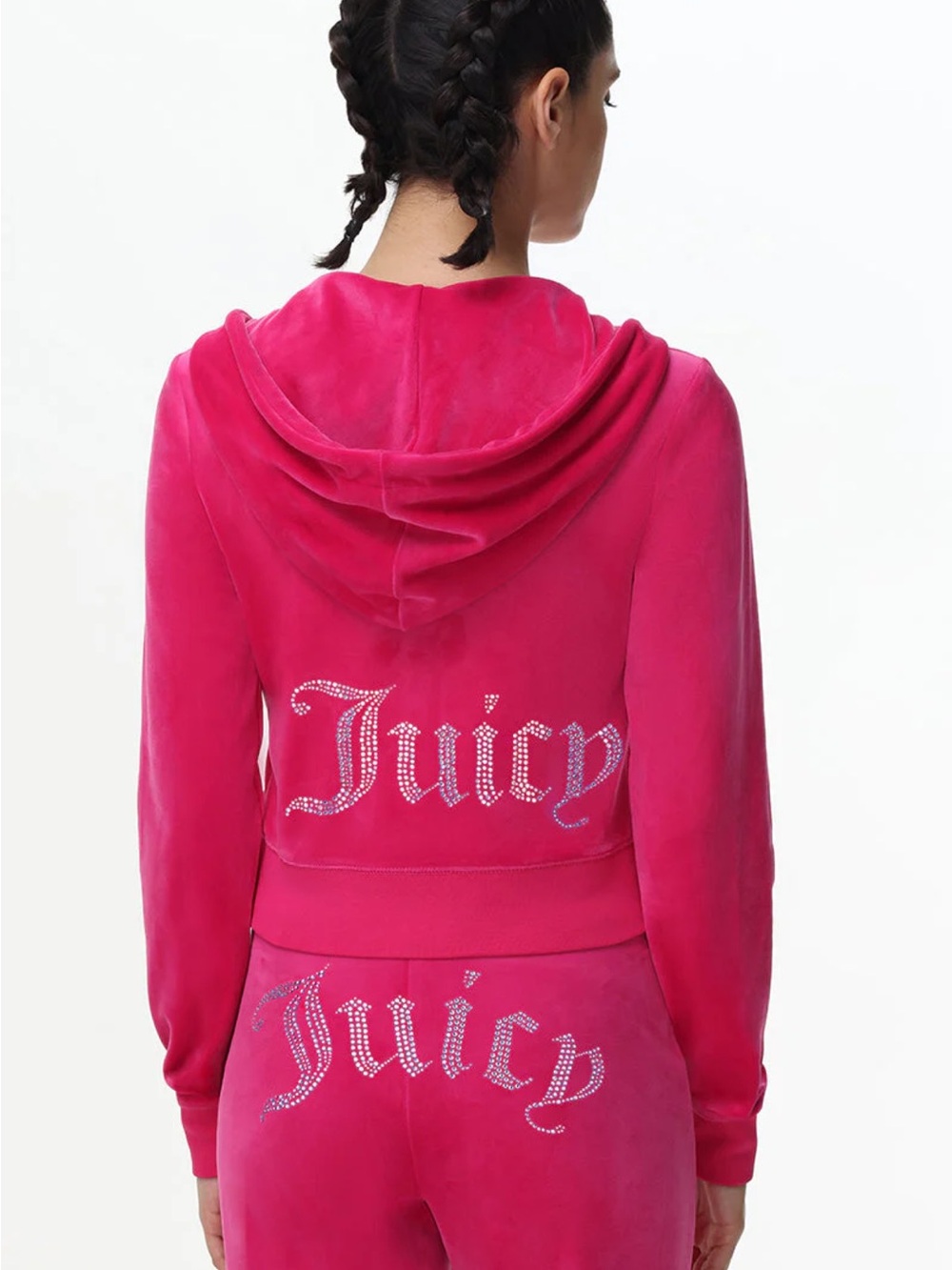 Juicy Couture Hot Pink Velour Rhinestone Logo Hoodie
